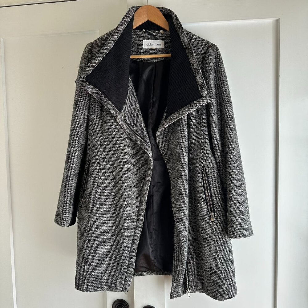 Calvin Klein Asymmetrical Wool Coat in marled gray